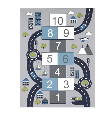 Produktbild von TT Home Kinder-Teppich, Spiel-Teppich Für Kinderzimmer, Hüpfkästchen und Straßen, Grau Größe 100x200 cm