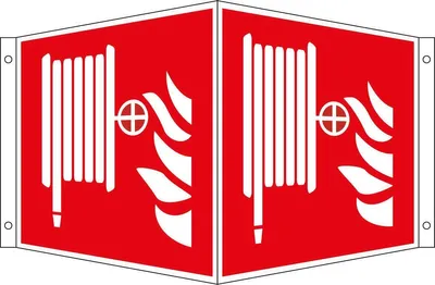 Produktbild von Brandschutz-Winkelschild "Löschschlauch", für Innen- und Außenbereiche, in verschiedenen Größen verfügbar, Maße 20 x 20 cm, Material Aluminium, Techn. Eigenschaften geprägt, langnachleuchtend, Verpackungseinheit: 1 STK