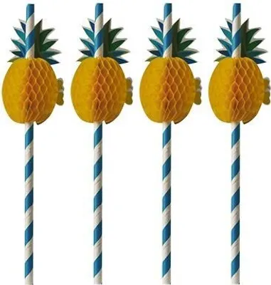 Produktbild von Trinkhalme, Papier Ø 6 mm · 20 cm blau/weiss "Pineapple"