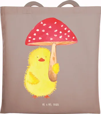 Produktbild von Mr. & Mrs. Panda Shopping Tasche Küken Fliegenpilz - Braun Pastell - Geschenk, Tote Bag, Ostergrüße, Einkaufstasche, Glückspilz, Ostern, Jutebeutel, Frohe, Laptoptasche