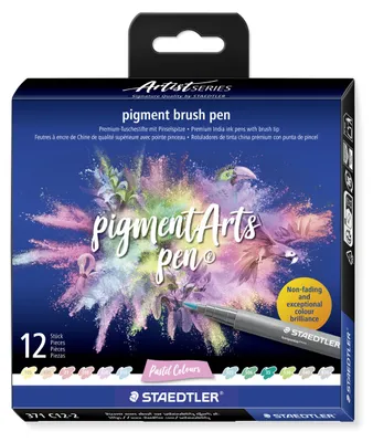 Produktbild von STAEDTLER pigment brush 371 Tuschestift mit Pinselspitze Etui mit 12 Farben, 371 C12-2