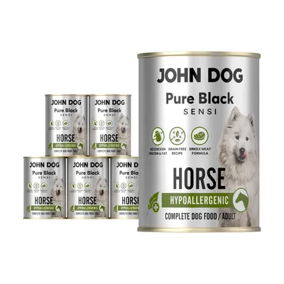 Produktbild von John Dog Hundenassfutter Pure Black Hypoallergenic Pferdefleisch - Getreidefreies Monoprotein Nassfutter für empfindliche Hunde 6 x 400g