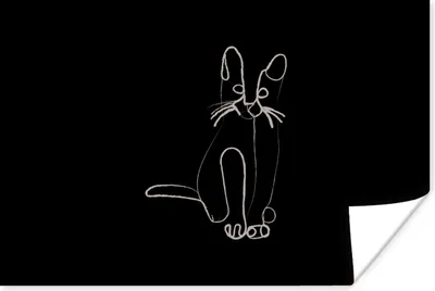Produktbild von MuchoWow® Poster Katze - Strichzeichnung - Weiß 90x60 cm - Schlafzimmer