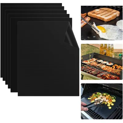 Produktbild von BBQ Grillmatten Set 8 Stück PTFE Antihaft, 40×33 cm, hitzebeständig 0,2 mm, wiederverwendbar für Grill und Ofen