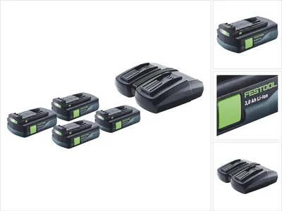 Zdjęcie produktu dla Zestaw energetyczny Festool 4x akumulator BP 18 Li 3,0 C 18 V 3,0 Ah / 3000 mAh Li-Ion ( 4x 577658 ) + podwójna ładowarka TCL 6 DUO ( 577017 )