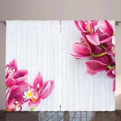 Produktbild von ARANDE Blumen Gardine, Orchideen auf einem einfachen Hintergrund Spa Entspannung Thema, 280 x 260 cm, Weiß Pink