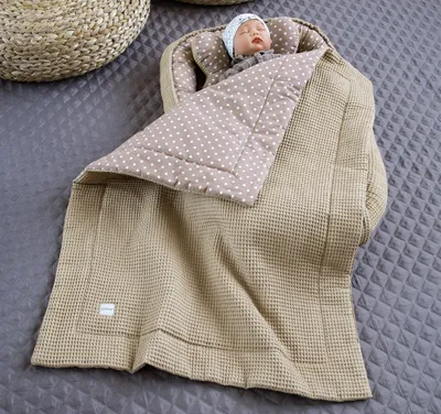 Produktbild von Taupe WAFFELPIQUE/ Braun PUNKTE Babynestchen Unterlage 3Tlg SET Babynest Wicleklunterlage Reisebett Babydecke Babyausstattung 2 Seitig PREMIUM