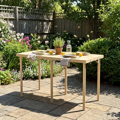 Produktbild von Klapptisch Holz 120x60x70cm, tragbarer Campingtisch ohne Montage, Faltbartisch mit Tragegriff für Garten, Picknick, Markt und Wohnung
