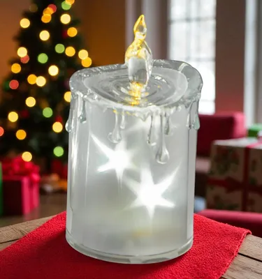Produktbild von LED Kerze Weihnachtsdeko aus Acryl mit Sternmotiv und Timer  7 x 24 cm