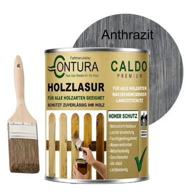 Produktbild von 750ml - Holzlasur Dickschichtlasur Set + Pinsel 2in1 Dauerschutzlasur Holzschutz Lasur - 12 Anthrazit