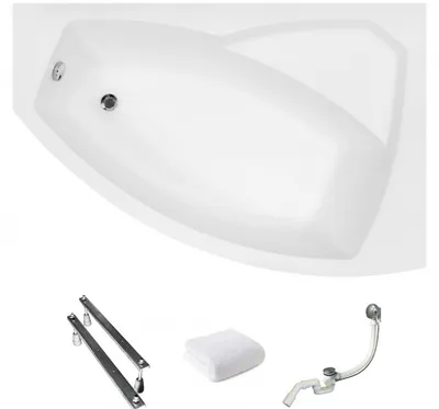 Produktbild von Aqua For You | Besco Badewanne Rima - 150x95cm - Antibakterielle Beschichtung - Acrylbadewanne - Eckbadewanne - Rechts Seite - mit Siphon