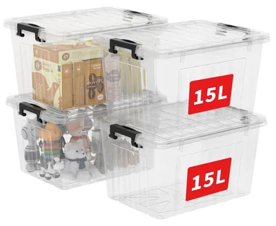 Produktbild von Cetomo 15L*4 Aufbewahrungsboxen, Rillen-verstärkte Kunststoffboxen mit Deckeln &