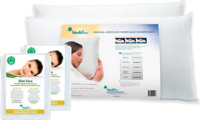 Mediflow 5222 Aloe Vera Aktion: Doppelsparpack - 2 x Wasserkissen mit abnehmbarem Aloe Vera Premium Schonbezug, stufenlos anpassbar, Orthopädisches HWS Stützkissen, 40 x 80 cm, weiß