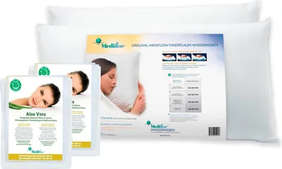 Produktbild von Mediflow 5222 Aloe Vera Aktion: Doppelsparpack - 2 x Wasserkissen mit abnehmbarem Aloe Vera Premium Schonbezug, stufenlos anpassbar, Orthopädisches HWS Stützkissen, 40 x 80 cm, weiß