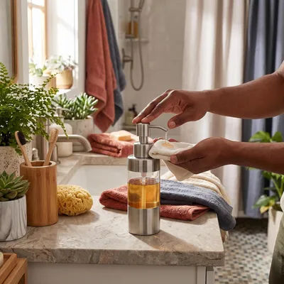Productafbeelding van Zeepdispenser - Transparante RVS zeepdispenser voor keuken of badkamer