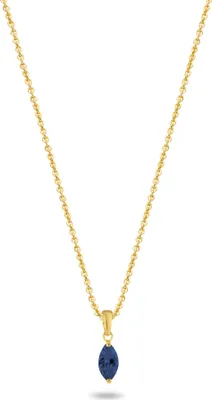 Produktbild von New Bling 9NBG-0681 Gold Halskette mit Anhänger - Zirkonia - 8.5x4mm - Oval - Blau - Ankerglied - 39+3+3cm - 0.87 Dicke - 14 Karat - Gold