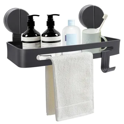 Immagine prodotto di Portaoggetti da doccia con ventosa e 4 ganci, da fissare senza fori, ideale per bagno e cucina, 32 cm