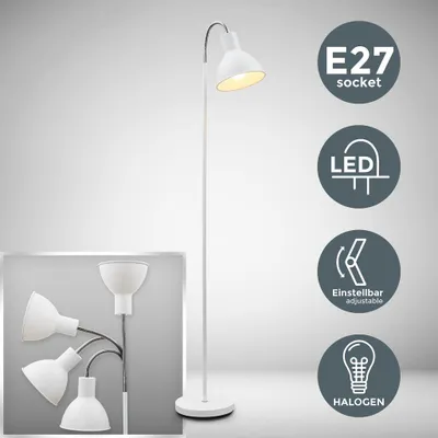 Immagine prodotto di Lampada da terra, piantana elegante con paralume orientabile, altezza 1.450mm, adatta per 1 lampadina E27 non inclusa, interruttore a pedale, lampada a stelo vintage industriale, bianca, retrò, IP20
