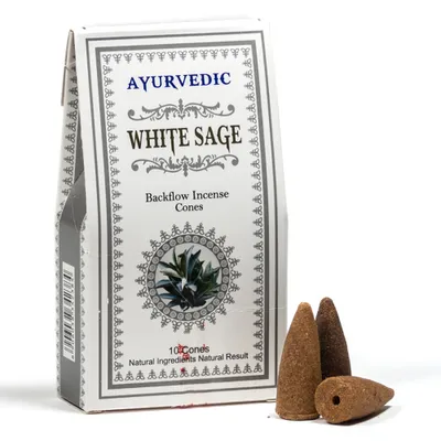 Produktbild von yogabox Ayurvedische Rückfluss Räucherkegel - 15 Minuten weißer Salbei