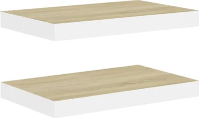 Obrázok produktu pre Plávajúce nástenné police 2 ks dubové a biele 40x23x3,8 cm MDF