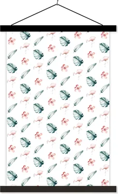 Produktbild von MuchoWow® Textilposter Flamingo - Natur - Muster 60x90 cm mit schwarzem Rahmen - Poster Wohnzimmer