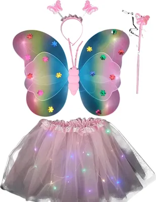 Produktbild von 1 Set Luminous Butterfly Wings Set Kids 'Glühen Flügel -Outfit für Halloween -Kostümparty -Dekoration-Rosa