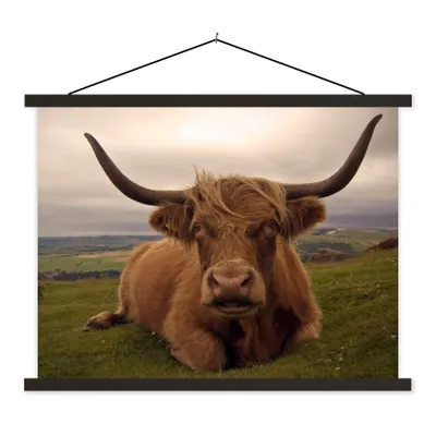 Produktbild von MuchoWow® Textilposter Schottischer Highlander - Tiere - Berg 40x30 cm mit schwarzem Rahmen - Dekorationen