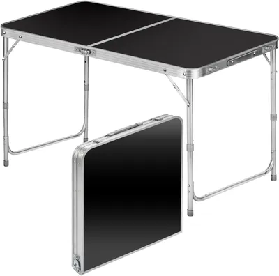 Zdjęcie produktu dla Składany stół - stół składany, idealny na targi - do użytku podczas kempingu i na zewnątrz - regulowana wysokość - 120 x 60 cm - czarny