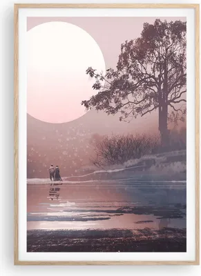 Produktbild von Gerahmtes Poster - Rahmen in heller Eiche - Mond Paar Baum - 70x100 cm - Wand Bild - Wanddeko - Wandbilder - Kunstposter - Wandposter - Bilderrahmen - Bilder - Kunstdruck - Wandbild - P2NPA70x100-4236