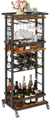 Weinregal mit 4 Ebenen auf Rollen, Barwagen, braun, 20 Flaschen