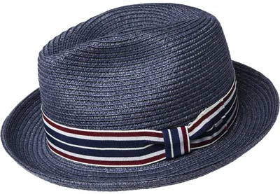 Productafbeelding van Bailey, rollbare, gemêleerde pet van stro, met gestreept lint, blauw, maat L