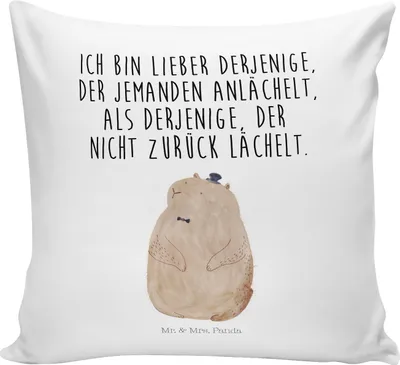 Produktbild von Mr. & Mrs. Panda Dekokissen 40x40 Murmeltier - Weiß - Geschenk, Freundlichkeit, Fröhlichkeit, Sofa Kissen, kuschelkissen, Anstand, bedruckt, Respekt, Knigge, Kleines