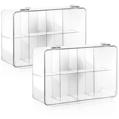Produktbild von com-four® 2x Teekiste mit 8 Fächern & Klappdeckel, transparente Aufbewahrungsbox