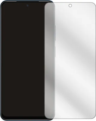 A clear screen protector is shown next to a smartphone.