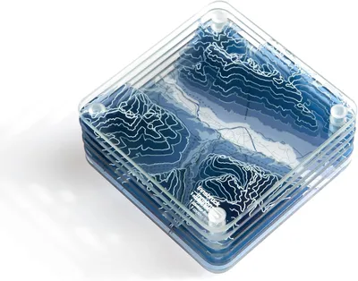 Productafbeelding van Oostenrijk 3D Contour Map Glazen Onderzetters van Bergen - Skigebied - Set van 6 met houder - Housewarming verjaardagscadeaus - Woondecoratie