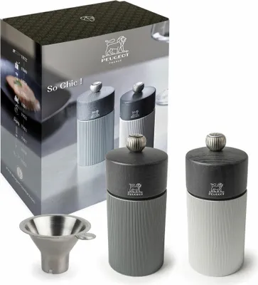 Immagine prodotto di Peugeot So Chic! Macina pepe eDuo Line, 3 pezzi, con imbuto in acciaio inox, macina pepe, macina macina spezie, 12 cm, 41847