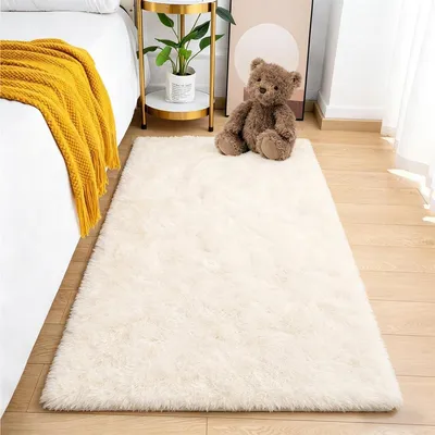 Immagine prodotto di Tappeto Langflor, 80x150 cm, color crema, lavabile, antiscivolo, pelo lungo, tappeto morbido