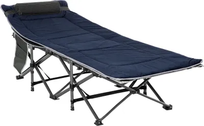 Produktbild von Campingbett, klappbares Feldbett mit Kopfkissen, 188 x 64,5 x 53 cm, Dunkelblau+Grau
