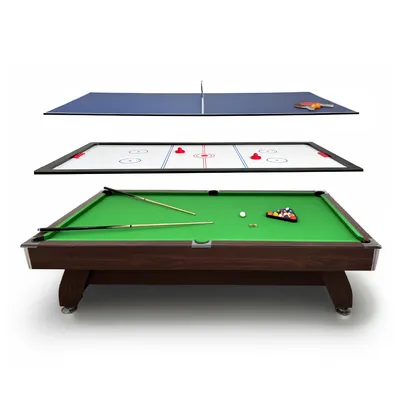 Immagine prodotto di THUNDER® Tavolo da biliardo con piano cymbergaj e ping pong | BOLD-BROWN-7FT-HOCEKY-PING | Marrone | Stabile & Robusto | Tavolo multifunzione 3-in-1