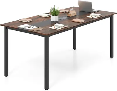 Productafbeelding van Conferentietafel 180x90 cm, vergadertafel voor 8-10 personen, rechthoekige seminarruimte tafel met kabeldoorvoer, geschikt voor kantoor, conferentieruimte, rustieke bruine kleur