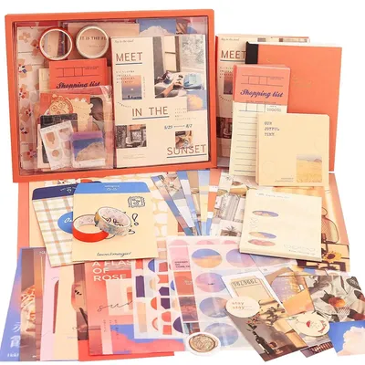 Immagine prodotto di Set di accessori vintage per album di ritagli, con quaderno A6 e adesivi