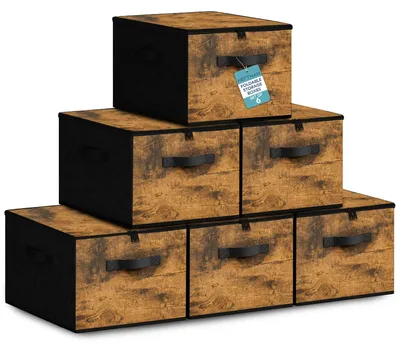 Obrázok produktu pre Skladacie úložné boxy s vekom - sada 6 kusov (rustikálna hnedá farba)
