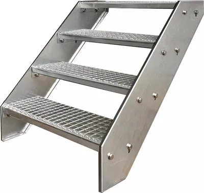 Produktbild von Gitterrost Stahl Wangentreppe 4 Stufen Verzinkt - (L x B x H) 82cm x 80cm x 76cm