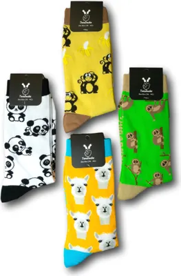 Produktbild von TwoSocks lustige Socken 4er-Set - Alpaka Socken, Faultier Socken, Panda Socken, Affen Socken, Geschenkset lustig, Einheitsgröße