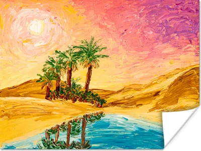 Produktbild von MuchoWow® Poster Gemälde - Öl - Palme - Natur - Wasser 120x90 cm - Wandbild