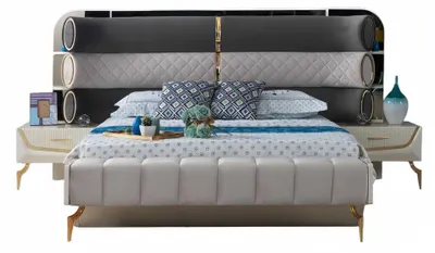 Immagine prodotto di Letto moderno 2x comodini Mobili moderni per la camera da letto Struttura in legno mobili di design