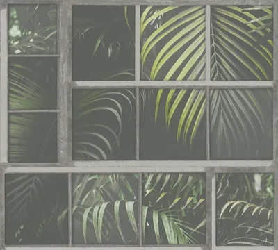 Produktbild von Livingwalls Palmentapete Industrial Dschungeltapete Vliestapete grau grün schwarz 10,05 m x 0,53 m