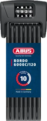 Produktbild von ABUS Faltschloss BORDO 6000C/120 mit SH-Schlosshalterung - Zahlenschloss aus gehärtetem Stahl - Fahrradschloss mit 4-stelligem Code - ABUS-Sicherheitslevel 10 - Fahrrad-Zubehör - Länge 120 cm