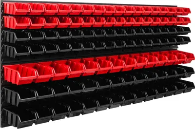 Image de Système de rangement Étagère d'atelier | 172 x 78 cm | 110 pièces Boîte | Étagère murale avec boîtes empilables - Panneaux muraux Étagère à bacs extra-robuste Panneau perforé pour outils Étagère de rangement Étagère de garage