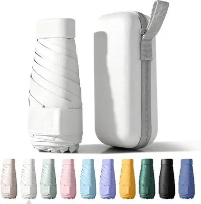 Produktbild von Unyqoos® Kompakter windfester Taschenschirm mit UV-Schutz (>95%) – Reise-Regenschirm, 6 verstärkte Metallrippen, 245 g, 15×3,5 cm, faltbar für Damen & Herren